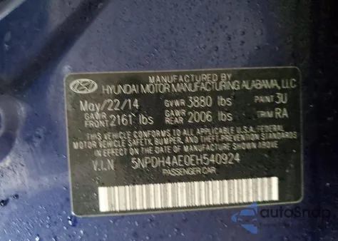 2014 Hyundai Elantra Se z USA, uszkodzony, nr VIN 5NPDH4AE0EH540924